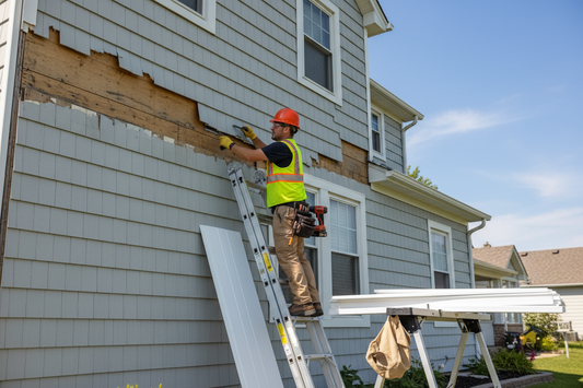 image of house siding being fix