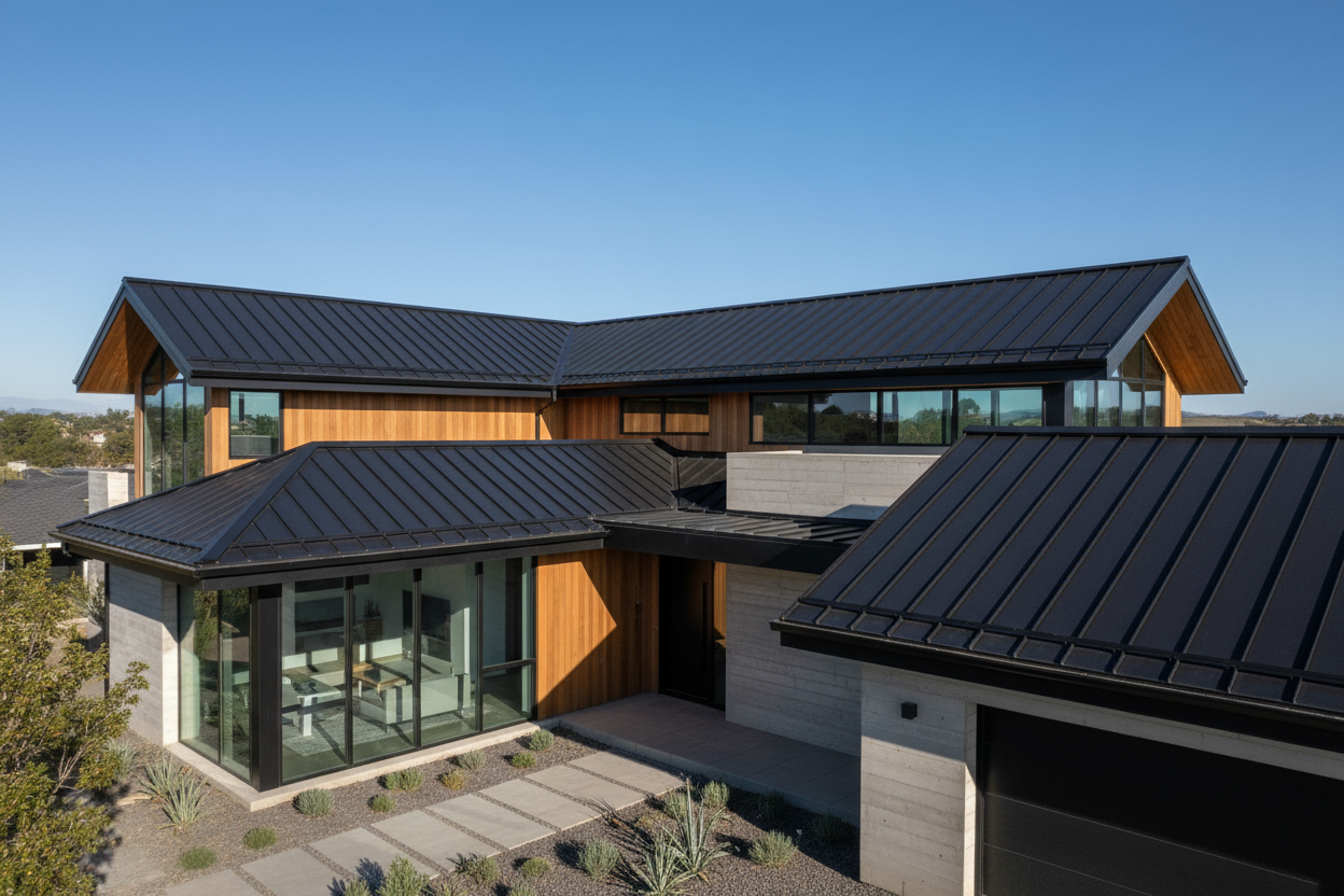 beautiful black mate house roof in sheet metal