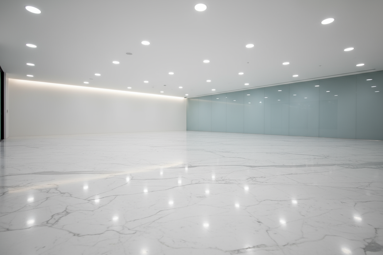 beautiful white marble floor setting with white recess light brightness