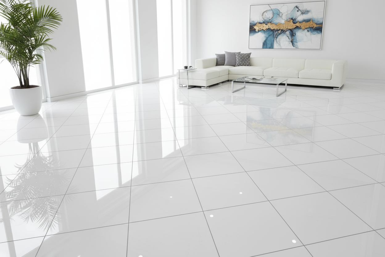 new beautiful white tile flooring